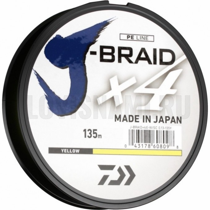 Шнур DAIWA J-Braid X4E-W/SC 0,13мм 135м желтый 12740-013 Шнур DAIWA J-Braid X4E-W/SC 0,13мм 135м желтый 12740-013